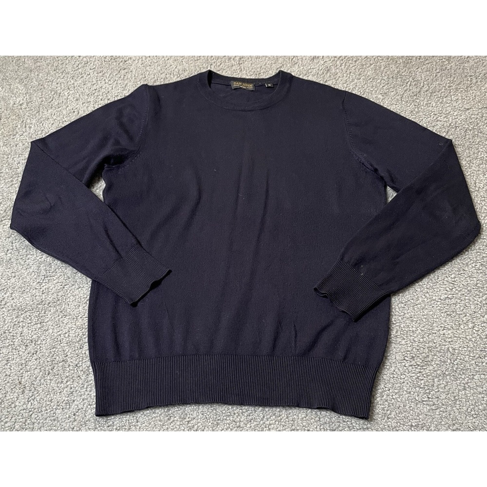 Dan John Pullover Sweater Mens Sz M Viscose Blend Navy Crewneck Classic Nautical